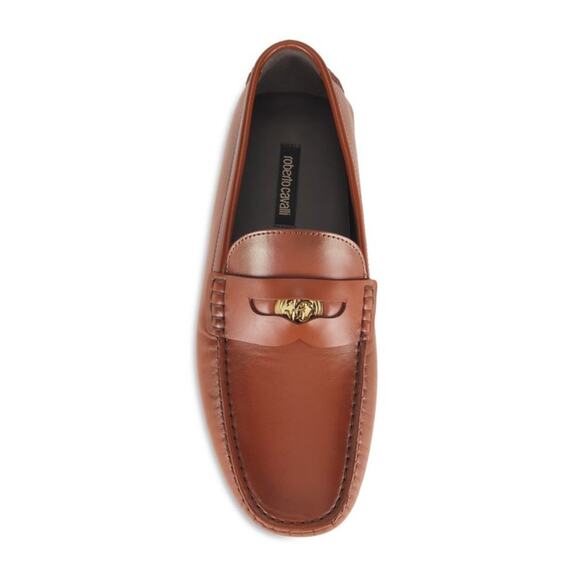 $895 NIB Roberto Cavalli Brown Leather Driving Loafers Slip Ons Shoes 46/13 D main image 5